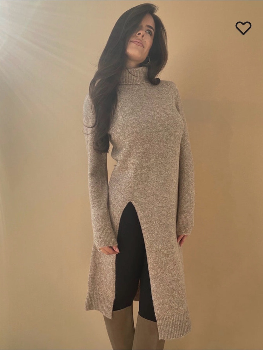 Turtleneck Long Top/Dress - Taupe